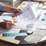 Architect,Designer,Interior,Creative,Working,Hand,Drawing,Sketch,Plan,Blue